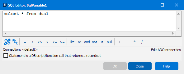 Example SQL query: select * from dual